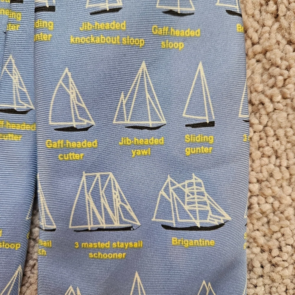 Josh Bach Silk Tie All Over Print Blue Sailboat Necktie Nautical Preppy Sailing